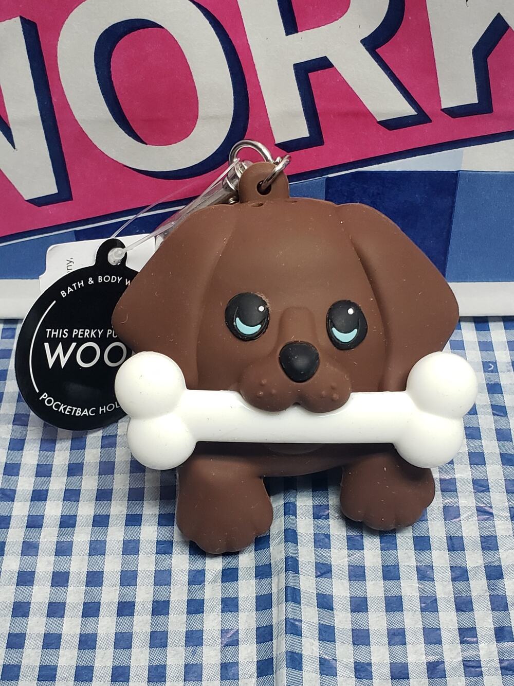 BBW Brown Dog Chewing on a Bone PocketBac Holder Backpack Keychain